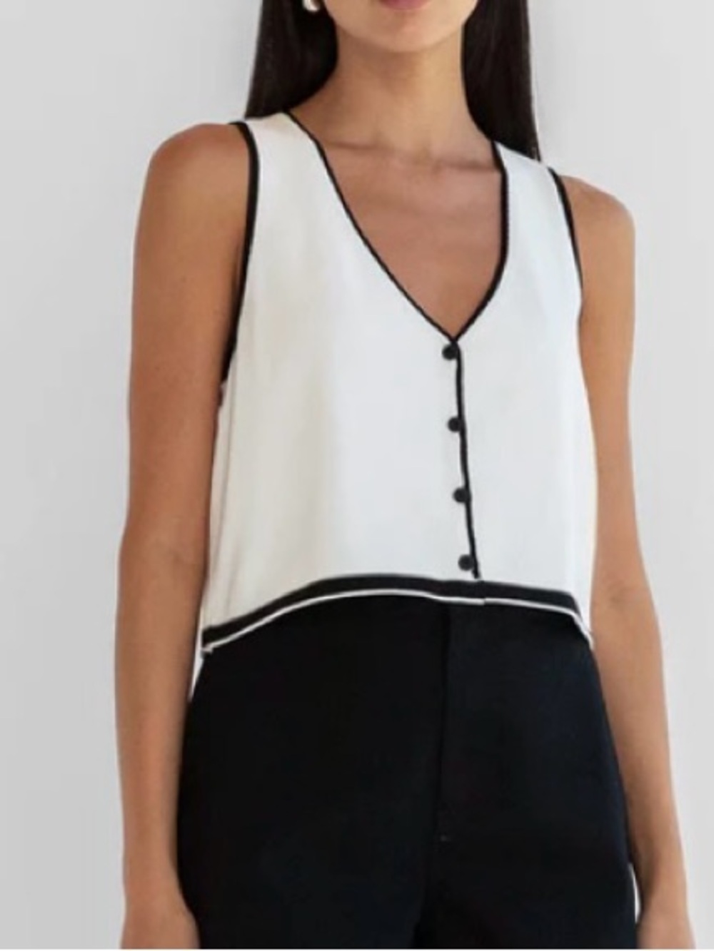 OAK + FORT Black and White V-Neck Button Front Shell